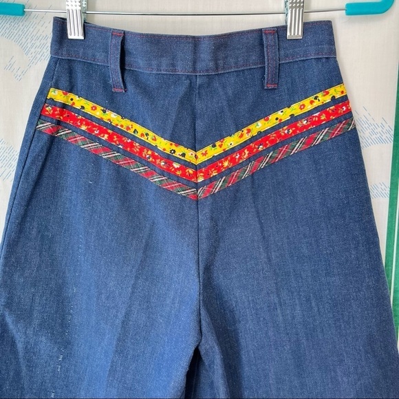 VINTAGE 70s high waist wide leg denim culottes shorts cottage core boho 25 waist - Picture 7 of 11